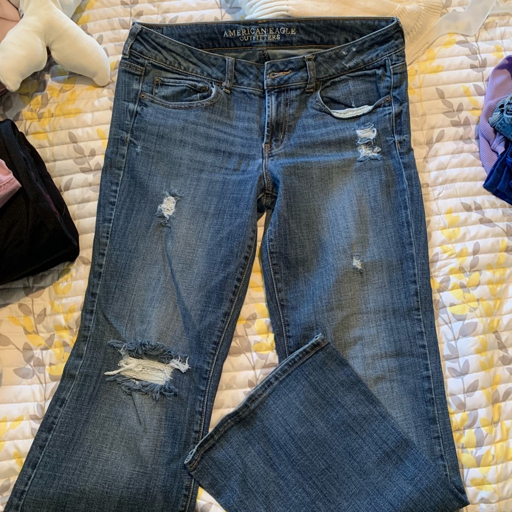 American Eagle Ripped Jeans, size 12. Some gentle wear but great weathered look.